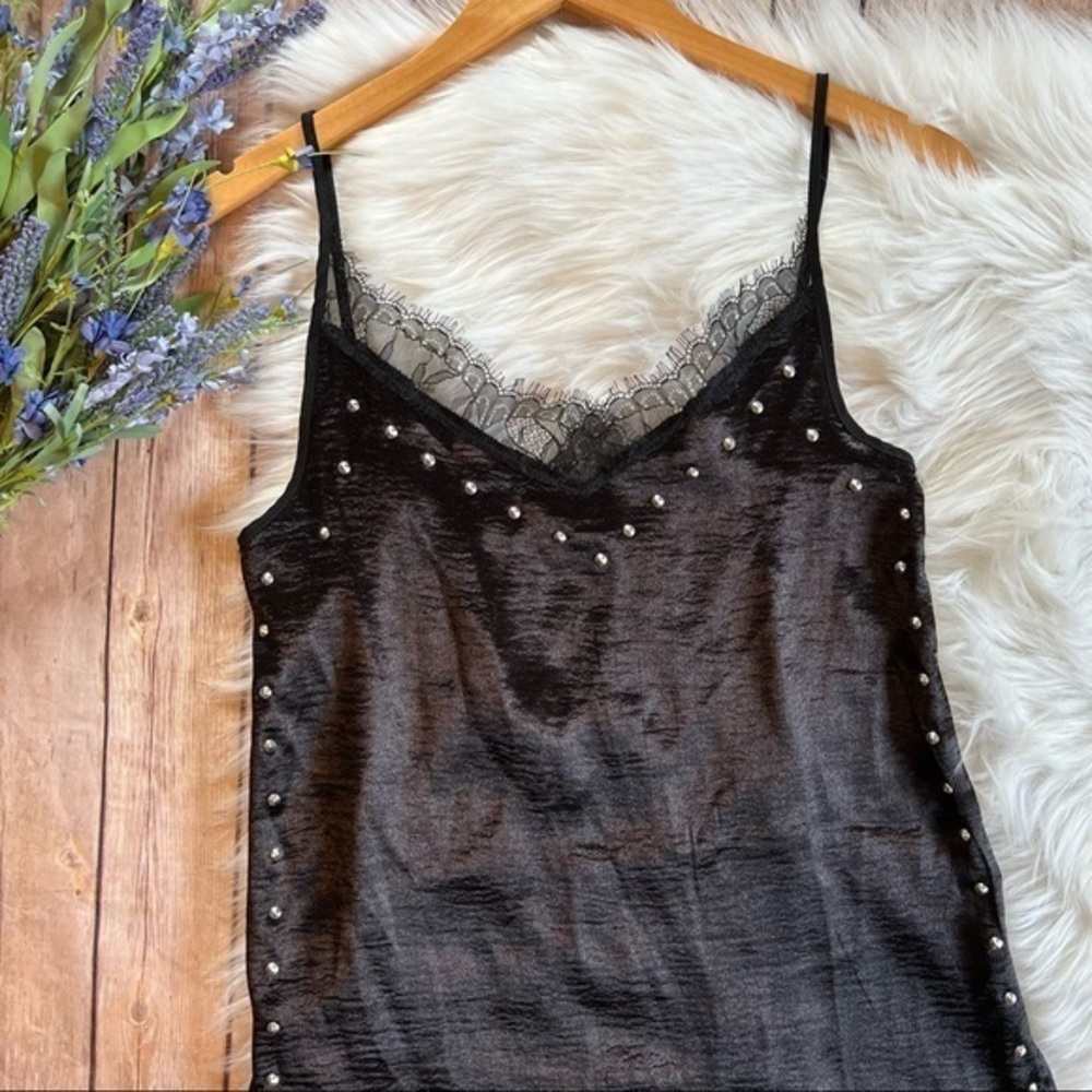 Zara | black lace studded camisole tank top